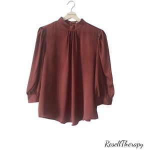 STEM VINE NWT Pleated Long Sleeve Cuff Blouse High Neck Rose Color Size Large
